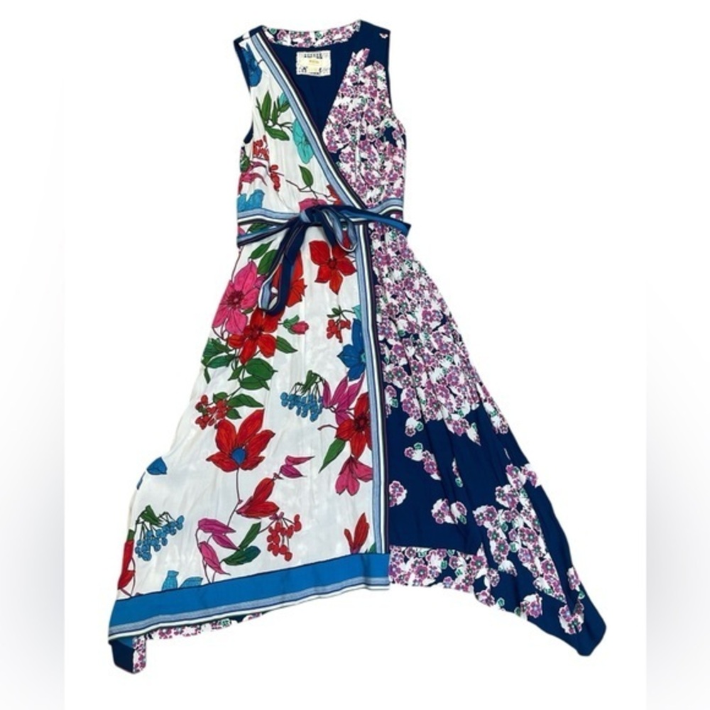 Maeve Floral Patchwork Wrap Dress in Navy, White, Red, Pink, Green